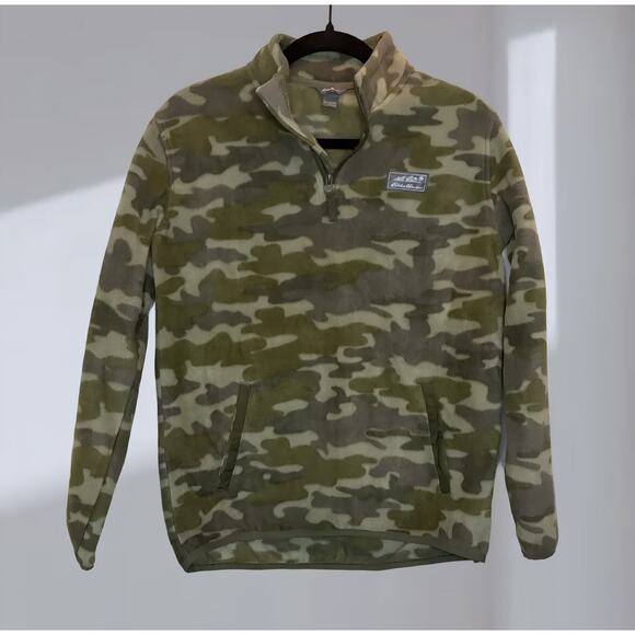 Eddie Bauer Fleece -Camo Quarter-Zip Pullover – Green Camouflage (Large) - Picture 1 of 3